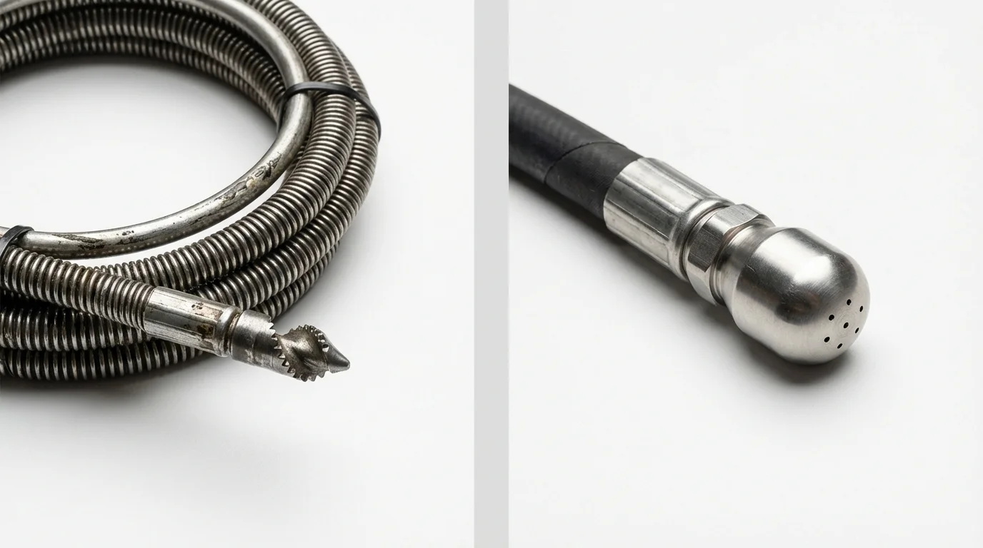 Drain snake cable and hydro jetting nozzle used for drain cleaning in Sweetwater, TX