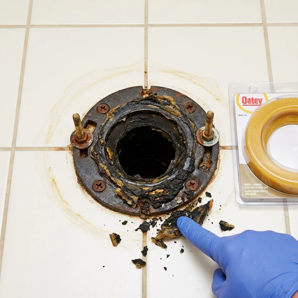 Failed wax ring showing water seepage at the base of a toilet in a Sweetwater, TX home